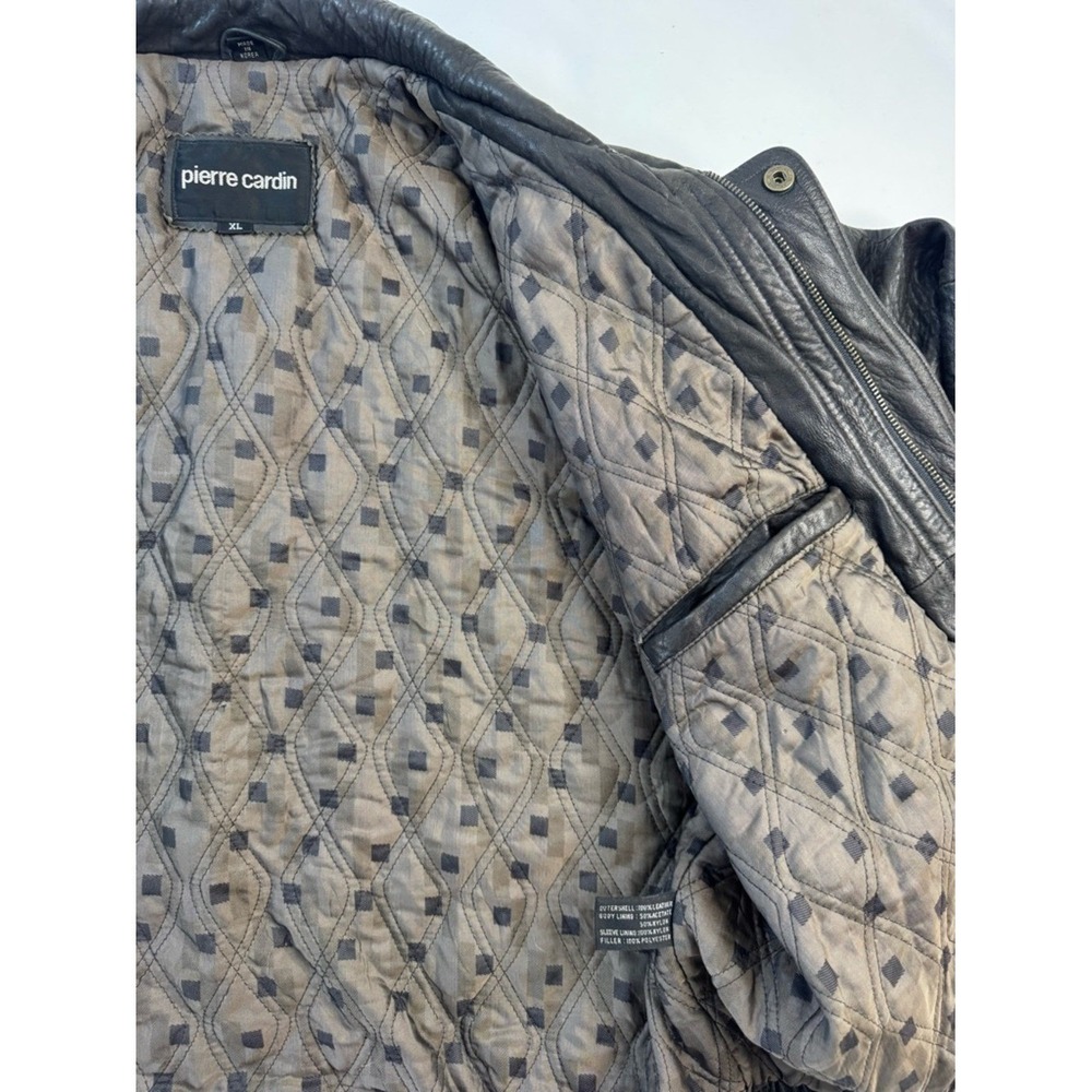 Pierre Cardin Leather Bomber Jacket XL Mens Black Excellent Vintage Quilted - Picture 4 of 16